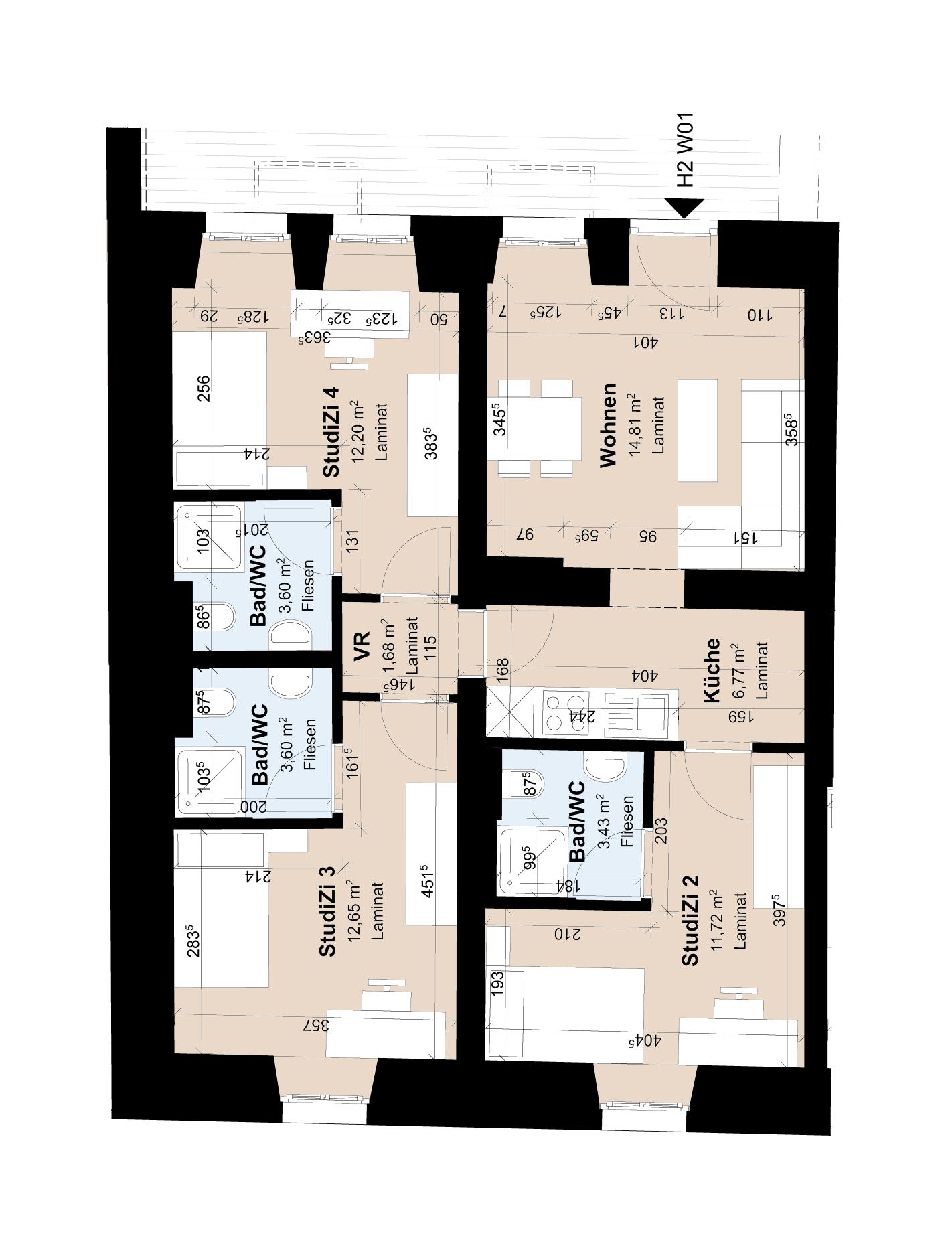 Arbeiterzimmer in 3er und 4er-Wohnung - ideal für Pendler und Wochenaufenthalter
