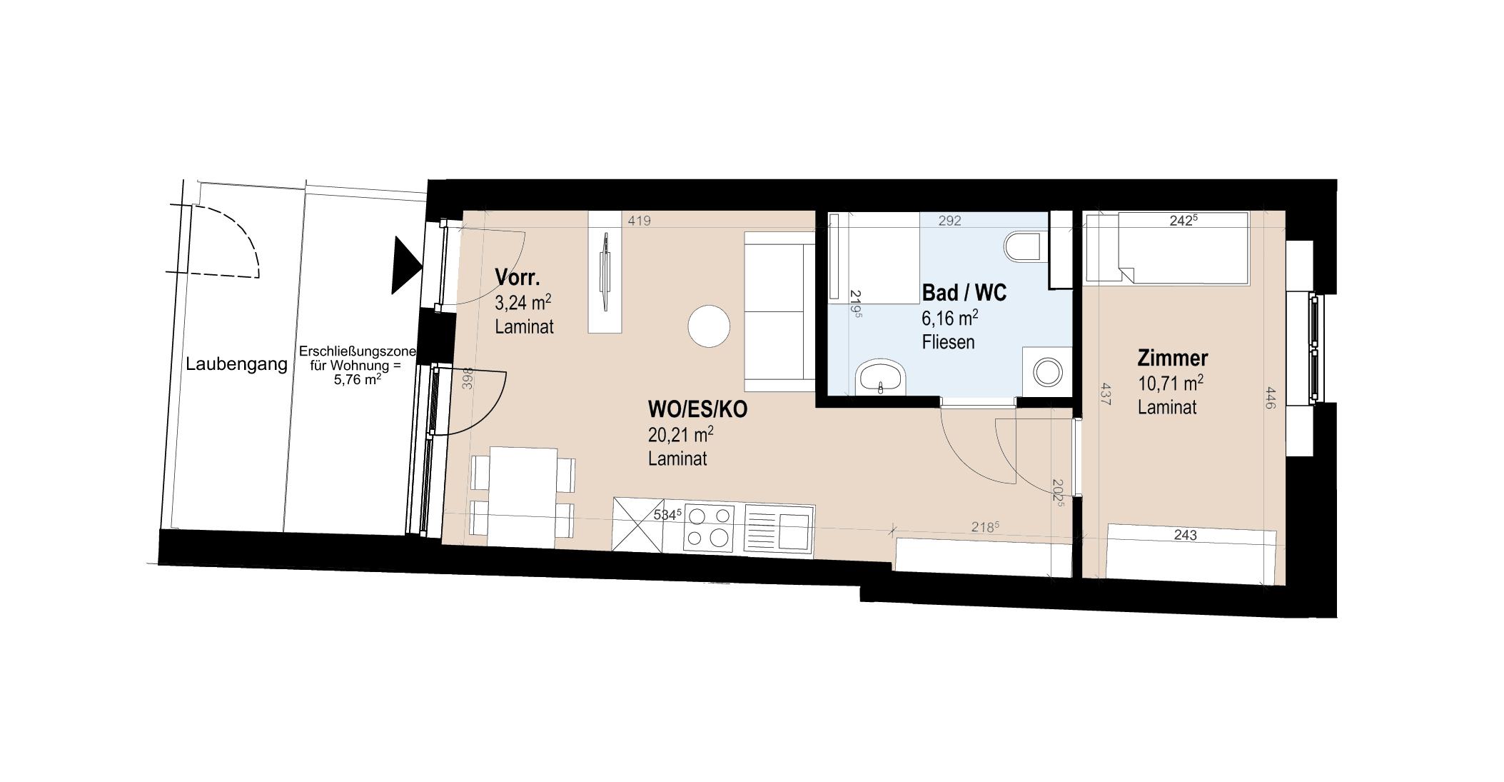 Moderne Neubauwohnung mit 2 Zimmern im 4. Stock