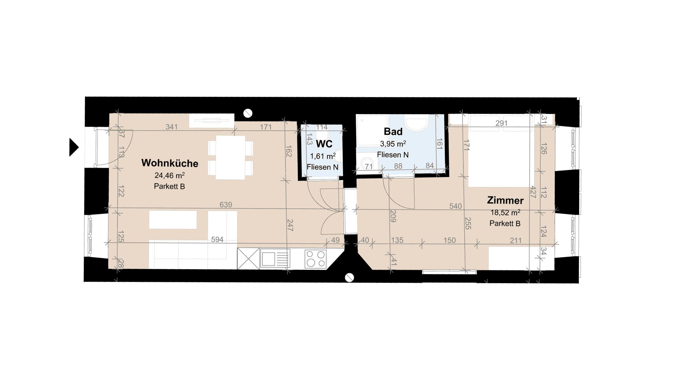 Geförderte Altbauwohnung im 2. Stock mit 2 Zimmern