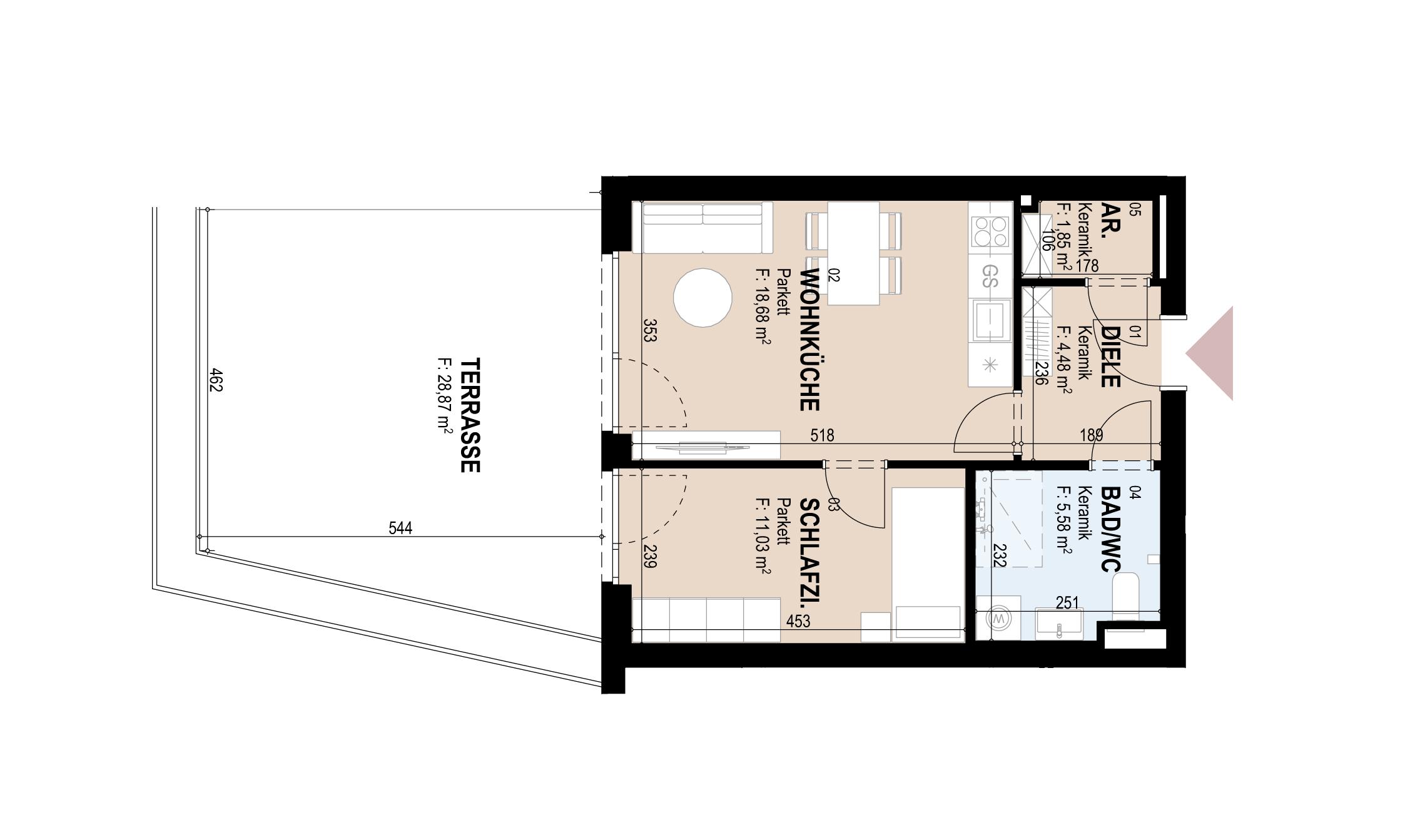 Neubauwohnung mit Terrasse und gefördert im 1. Stock