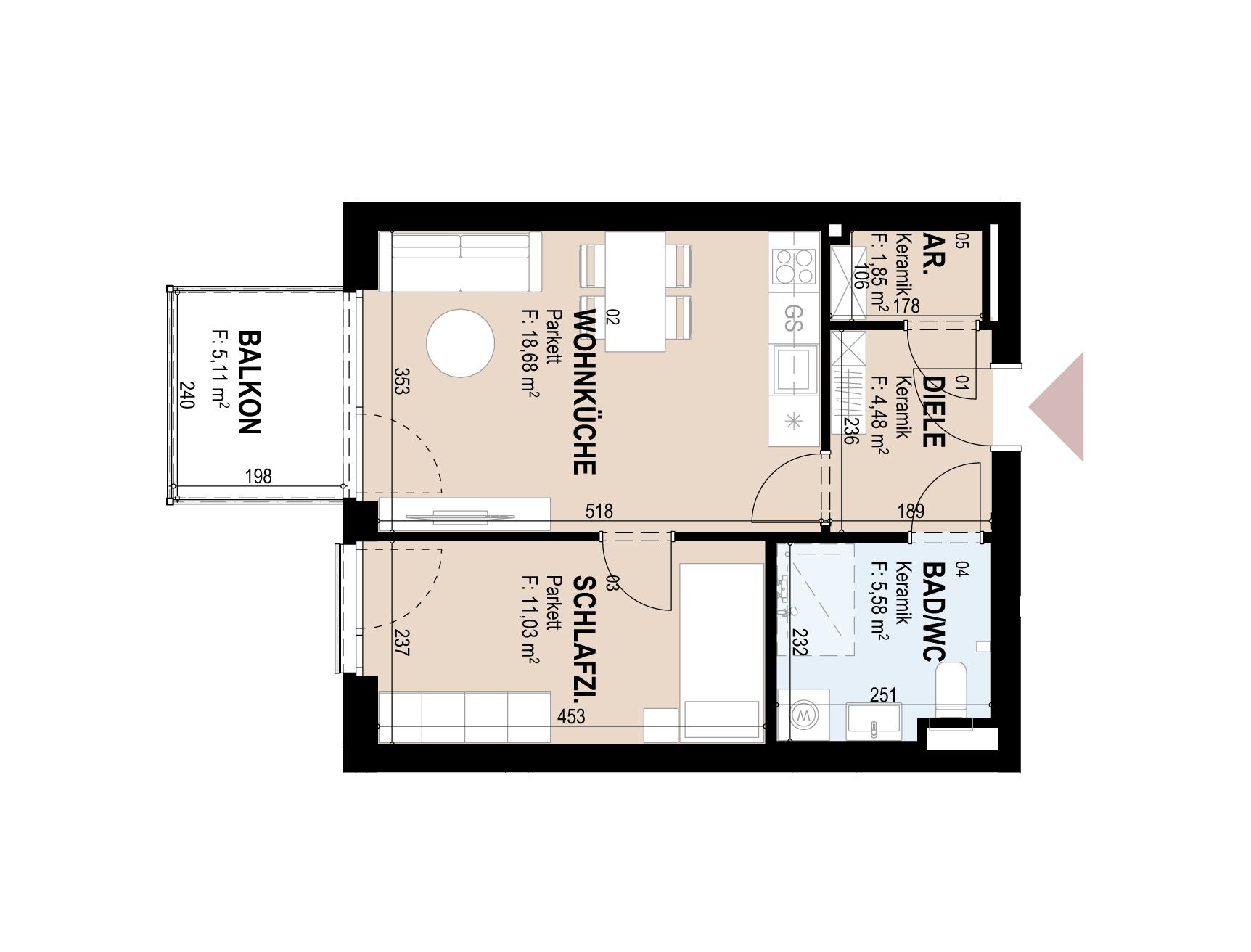 Neubauwohnung im 2. Stock mit Balkon