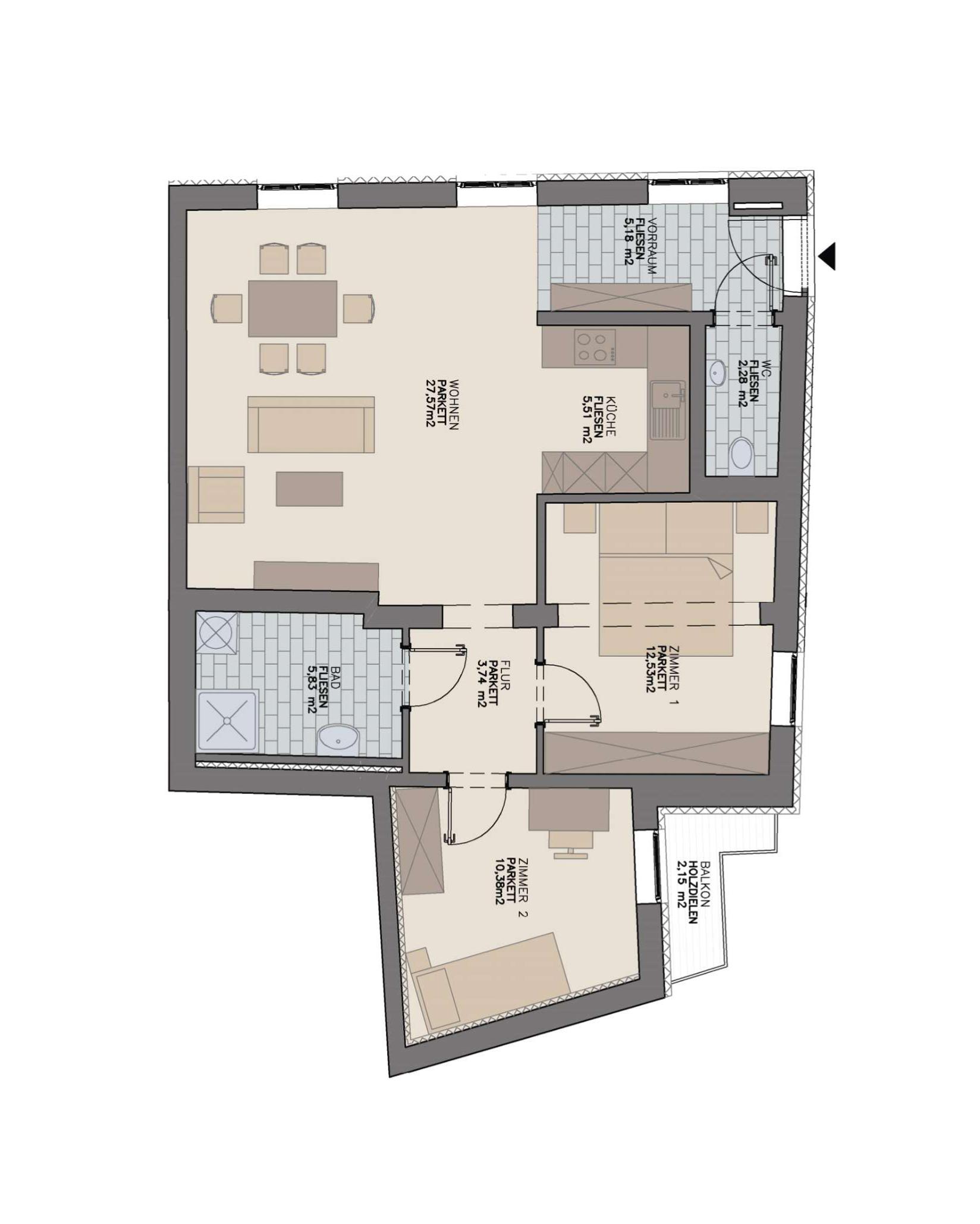 Gef&ouml;rderte 3-Zimmer-Wohnung mit Balkon im 1. Stock