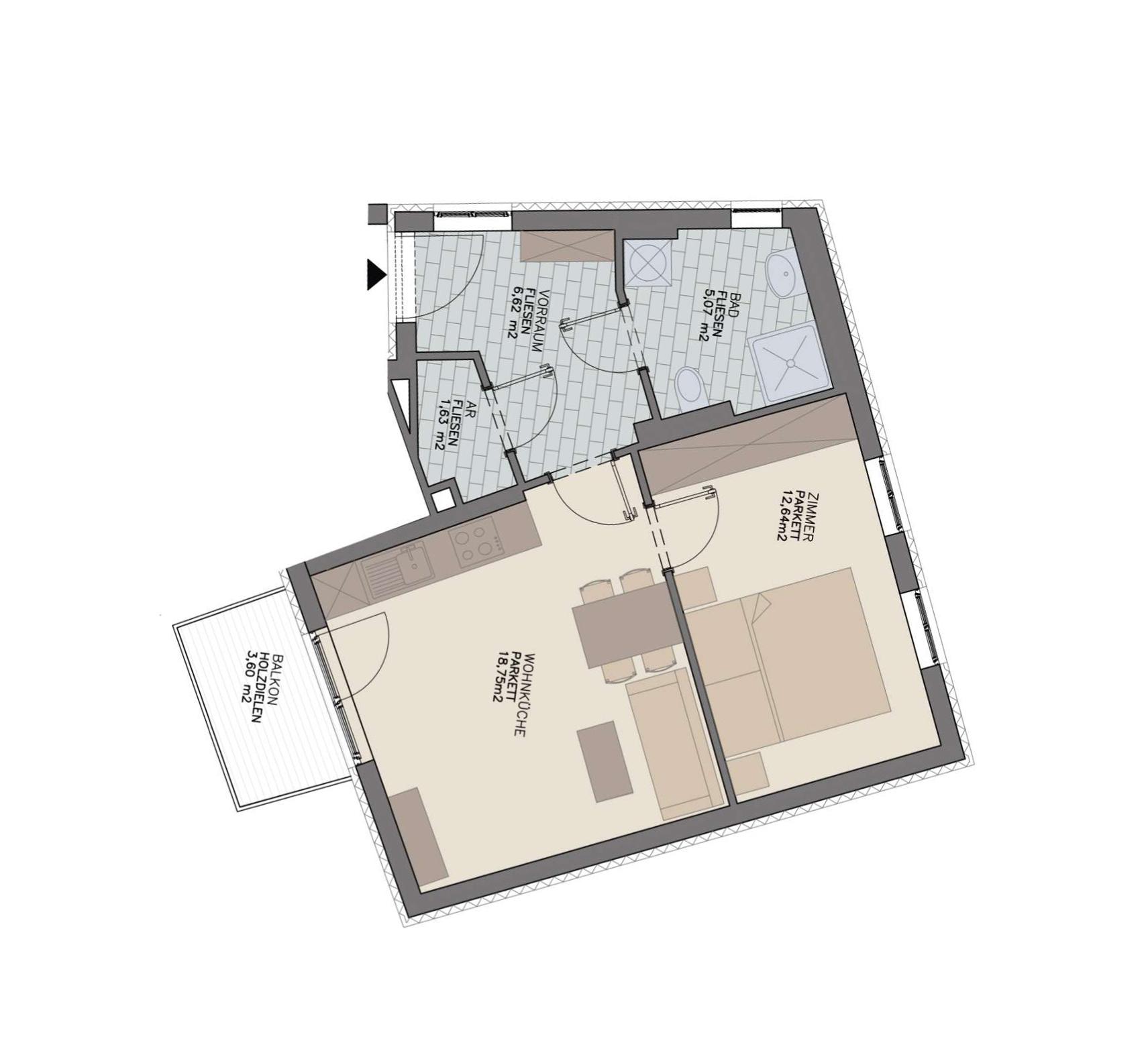Moderne Neubauwohnung mit Balkon im 1. Stock