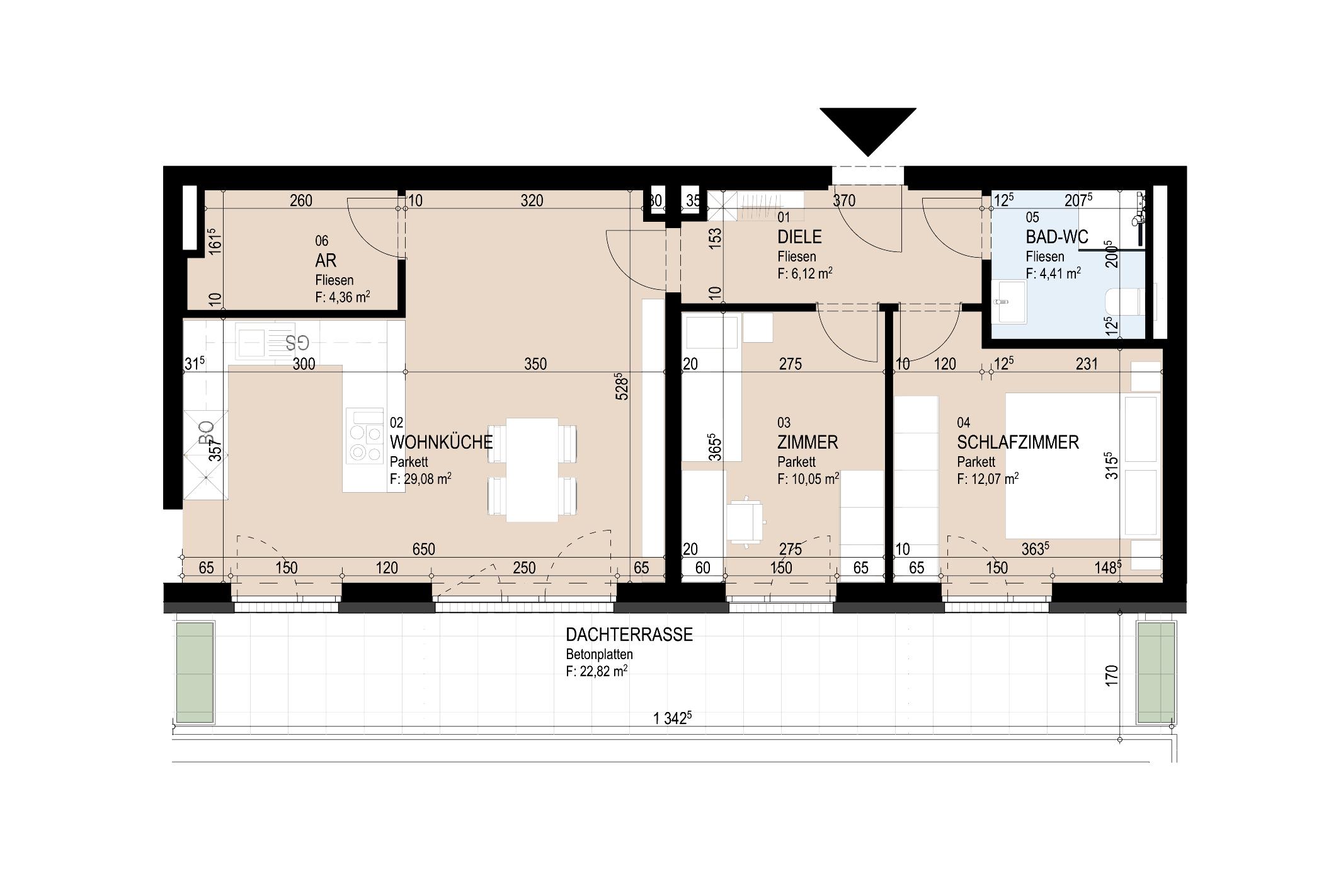Geförderte Neubauwohnung mit Terrasse im 2. Stock
