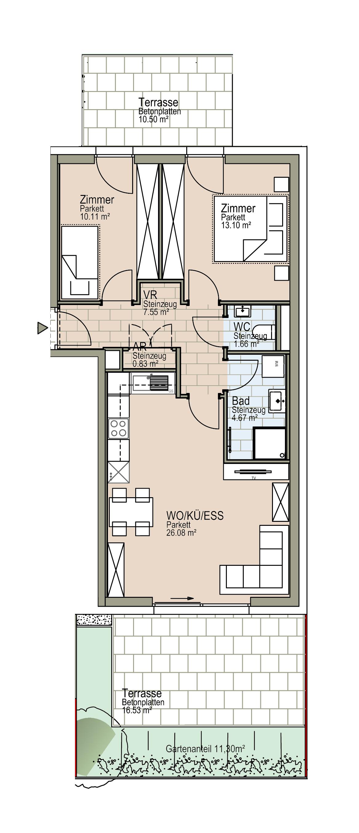 Moderne Neubauwohnung mit Garten und Terrasse