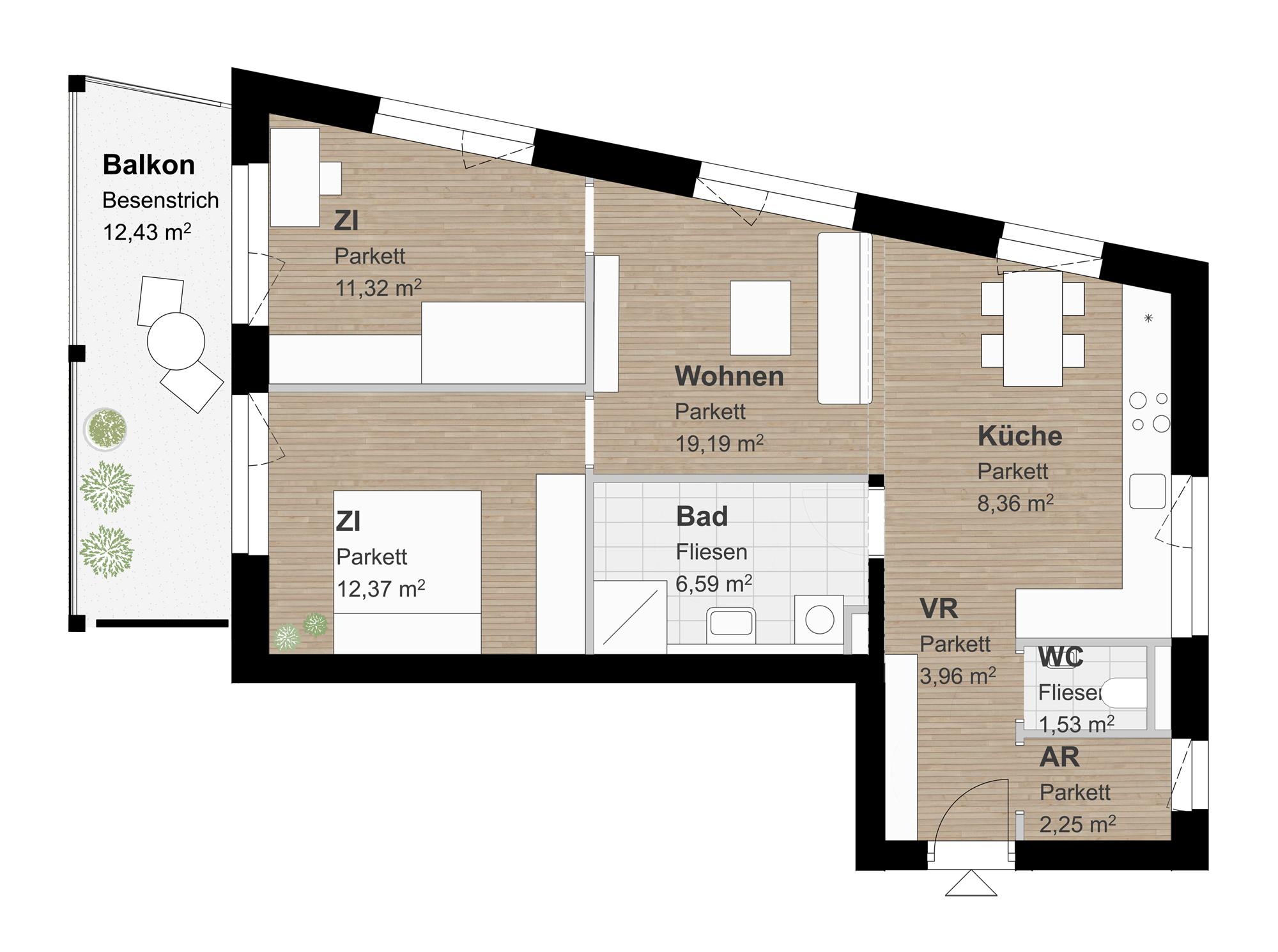 Neubau 3-Zimmer-Wohnung mit perfekter Raumaufteilung und Riesen-Balkon