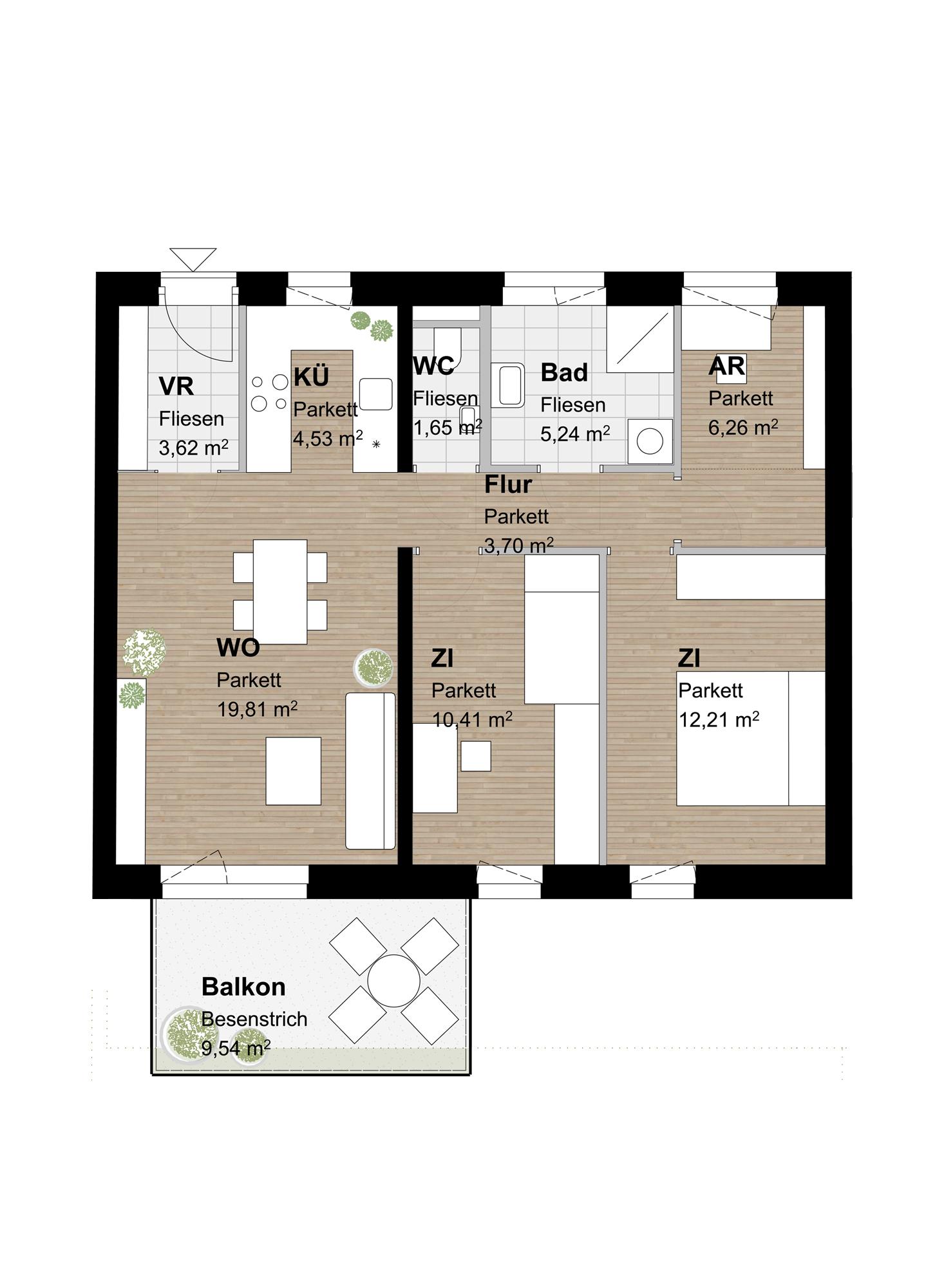 Geförderte Neubauwohnung mit Balkon und 3 Zimmern