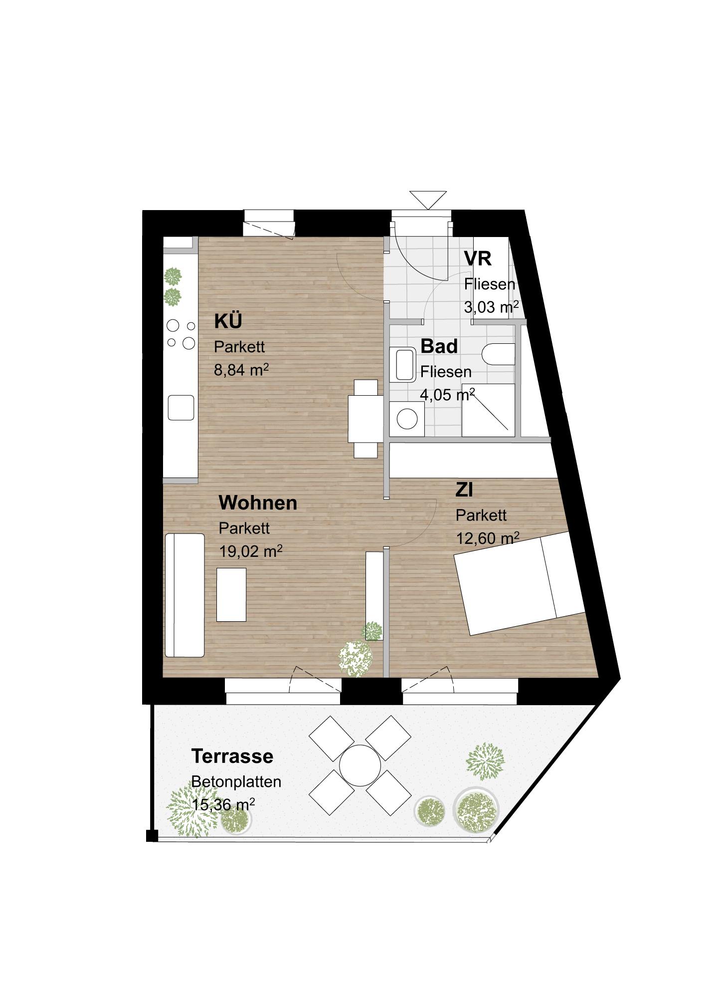 Stilvolle 2-Zimmer-Wohnung mit 15 m² großer Terrasse