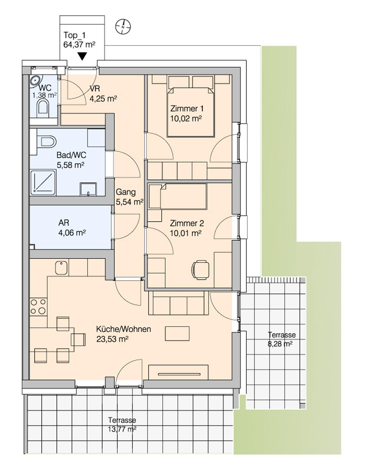 Gef&ouml;rderte Wohnung | 3- Zimmerwohnung mit Terrasse und Garten im sch&ouml;nen Bezirk Graz-Puntigam