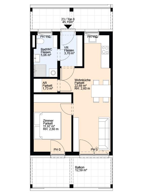 Hochwertige 2-Zimmer-Wohnung in Grünlage mit großzügigem Balkon Hochwertige 2-Zimmer-Wohnung in Grünlage mit großzügigem Balkon