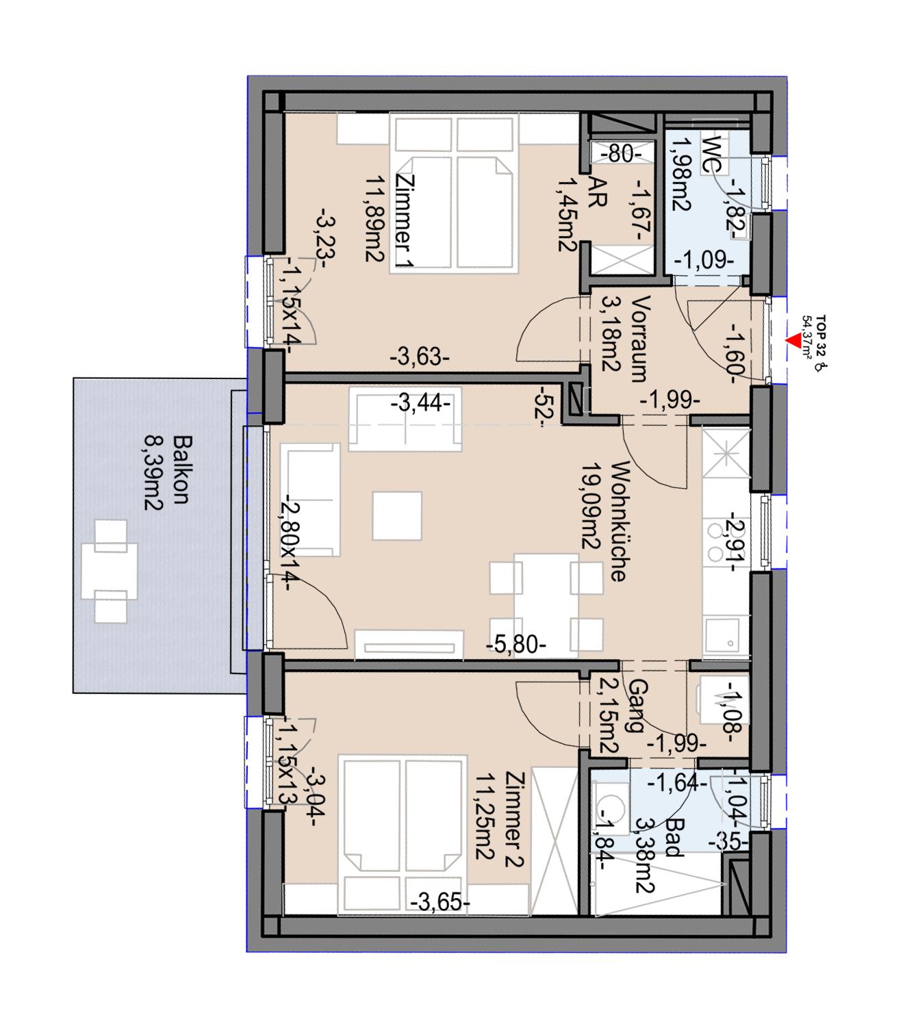 Gef&ouml;rderte Neubauwohnung mit Balkon im 1. Stock