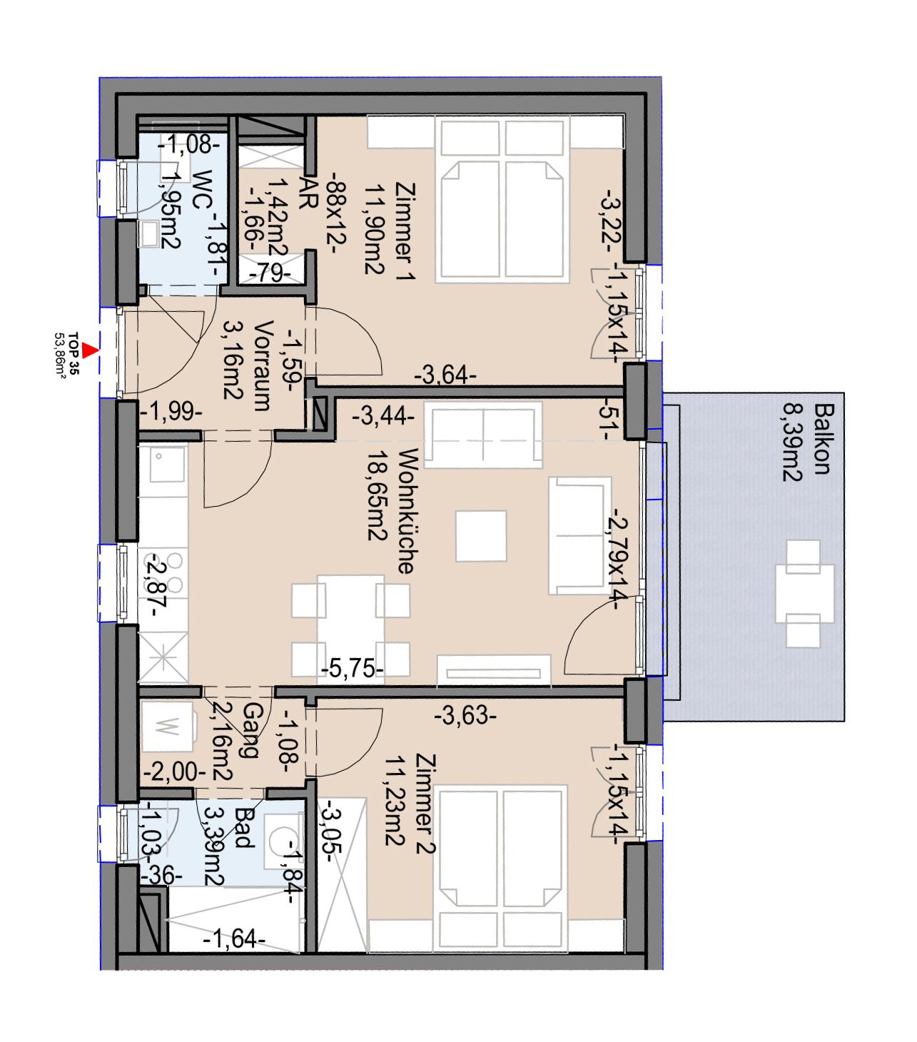 Gef&ouml;rderte Neubauwohnung mit Balkon im 2. Stock