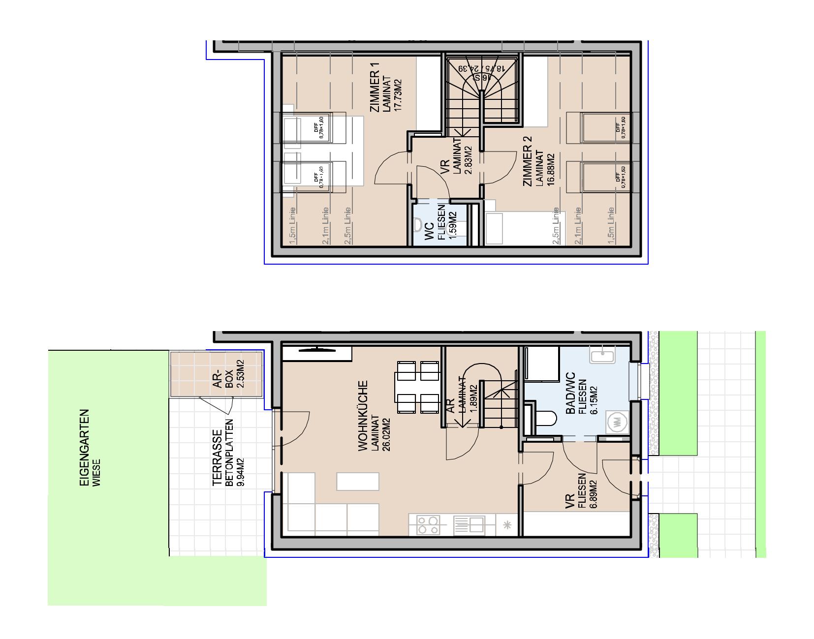 Modernes Neubau-Reihenhaus mit Terrasse und Garten