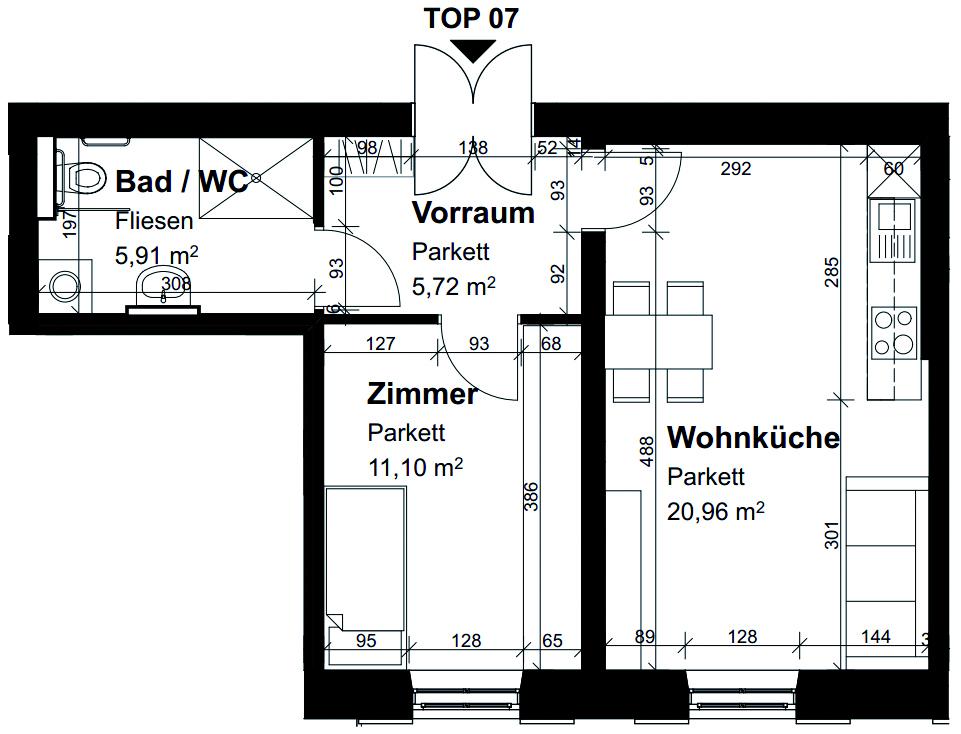 Geförderte Altbauwohnung in Graz: 2 Zimmer und Wohnküche