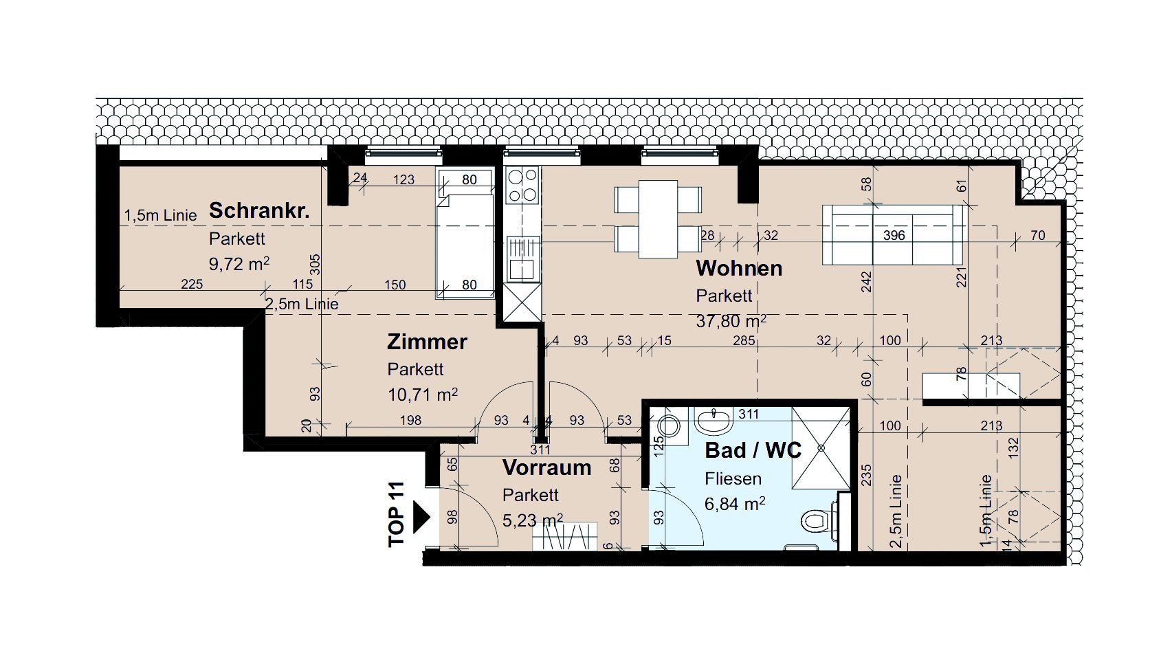 Geförderte Dachgeschosswohnung mit 2 Zimmern