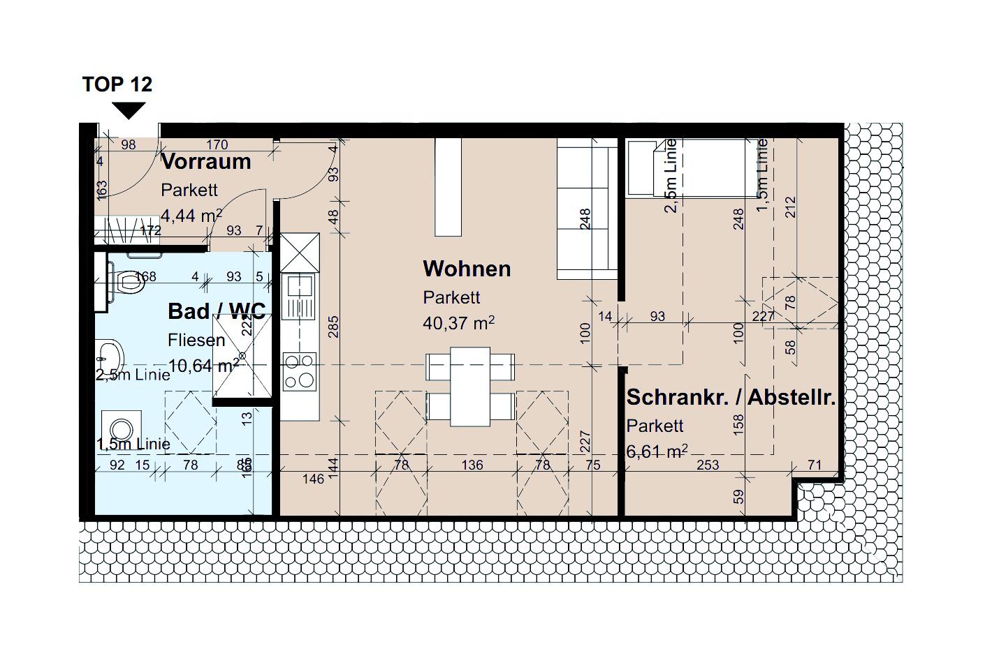Geförderte Dachgeschosswohnung im 2. Stock mit 62 m²