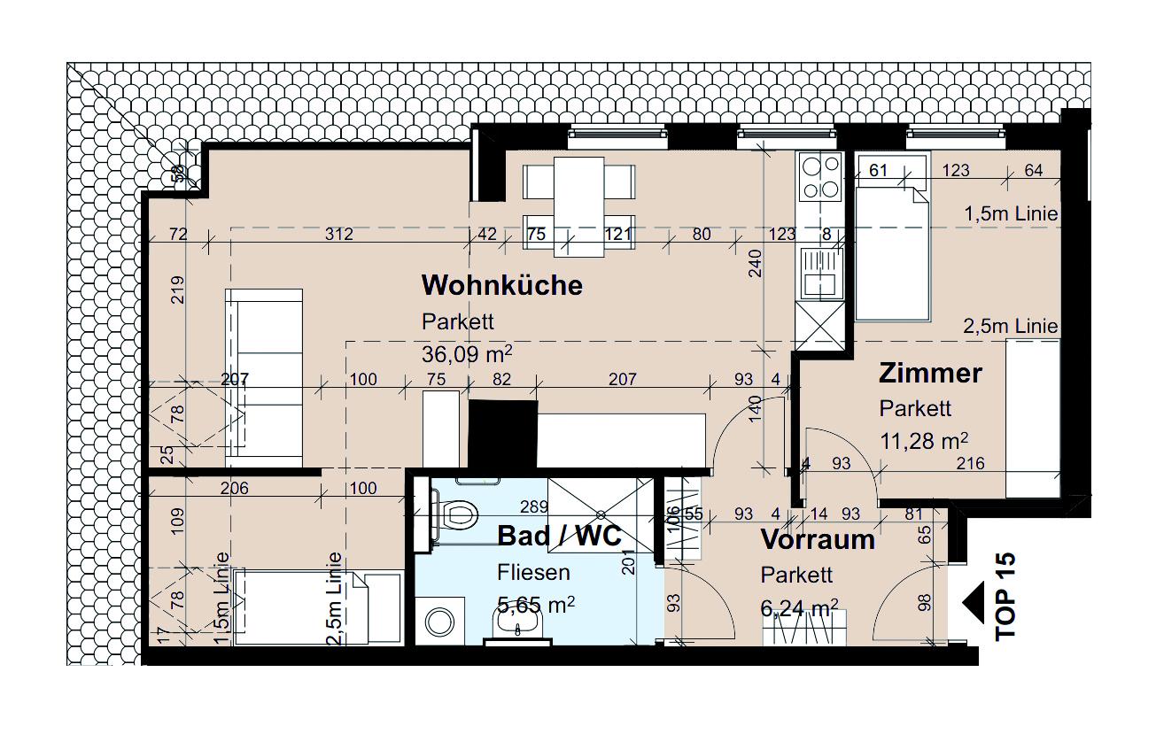 Geförderte Dachgeschosswohnung mit 2 Zimmern