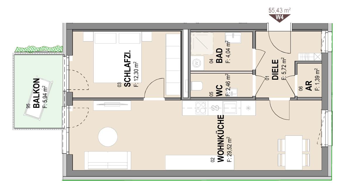 Geförderte Neubauwohnung mit Balkon im 1. Stock