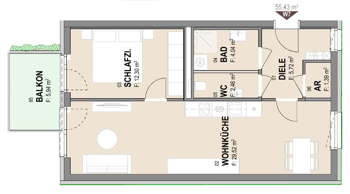 Moderne Neubauwohnung mit Balkon im 2. Stock