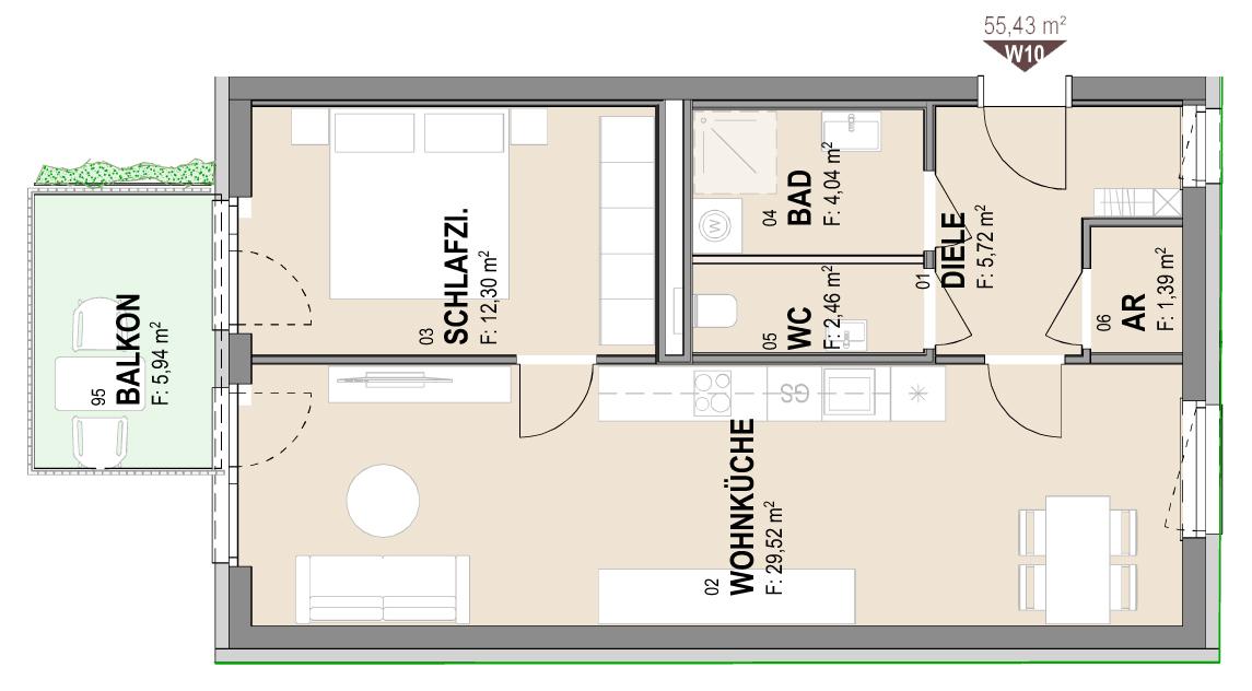 Geförderte Neubauwohnung mit Balkon im 3. Stock