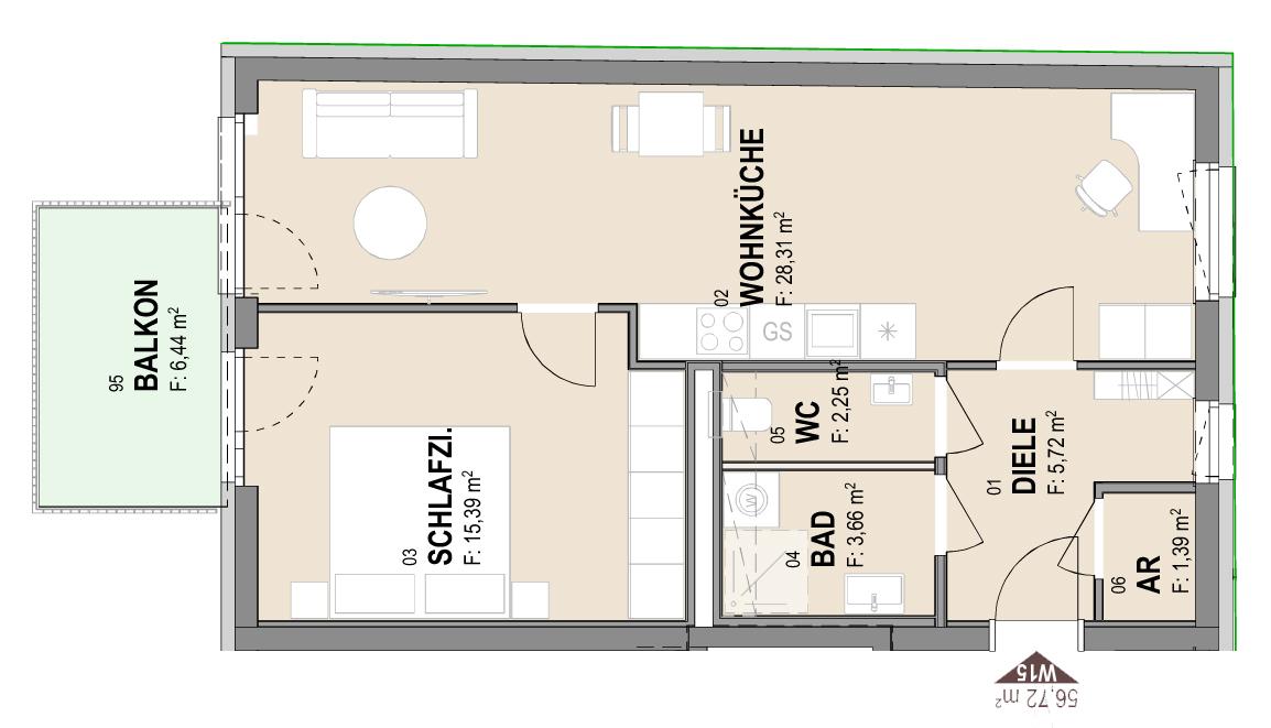 Gef&ouml;rderte Neubauwohnung mit Balkon im 4. Stock